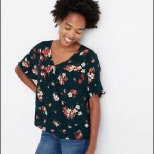 Madewell floral green short sleeve blouse